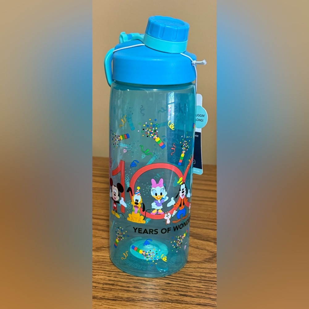 Zak! 100 years of Disney Turquoise Blue Water Bottle With Celebration Design NWT